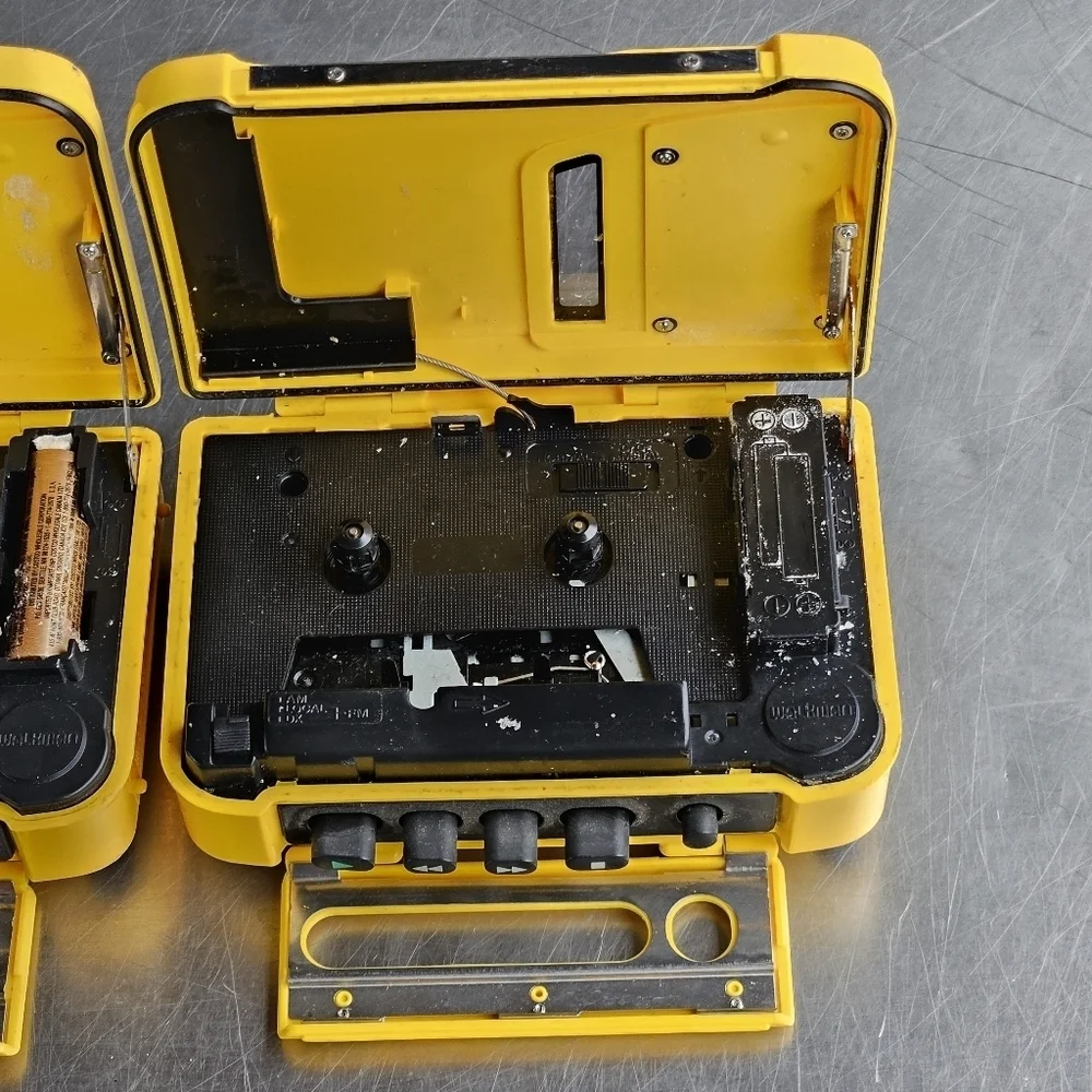 TWO Vintage Sony Yellow Sports Walkman WM-AF58 Radio Cassette Player Solar Alarm